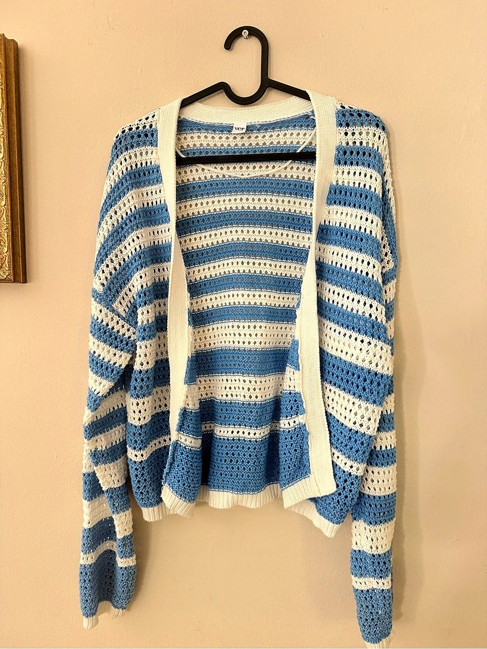 Ver Striped Cotton Cardigan in Blue & White
